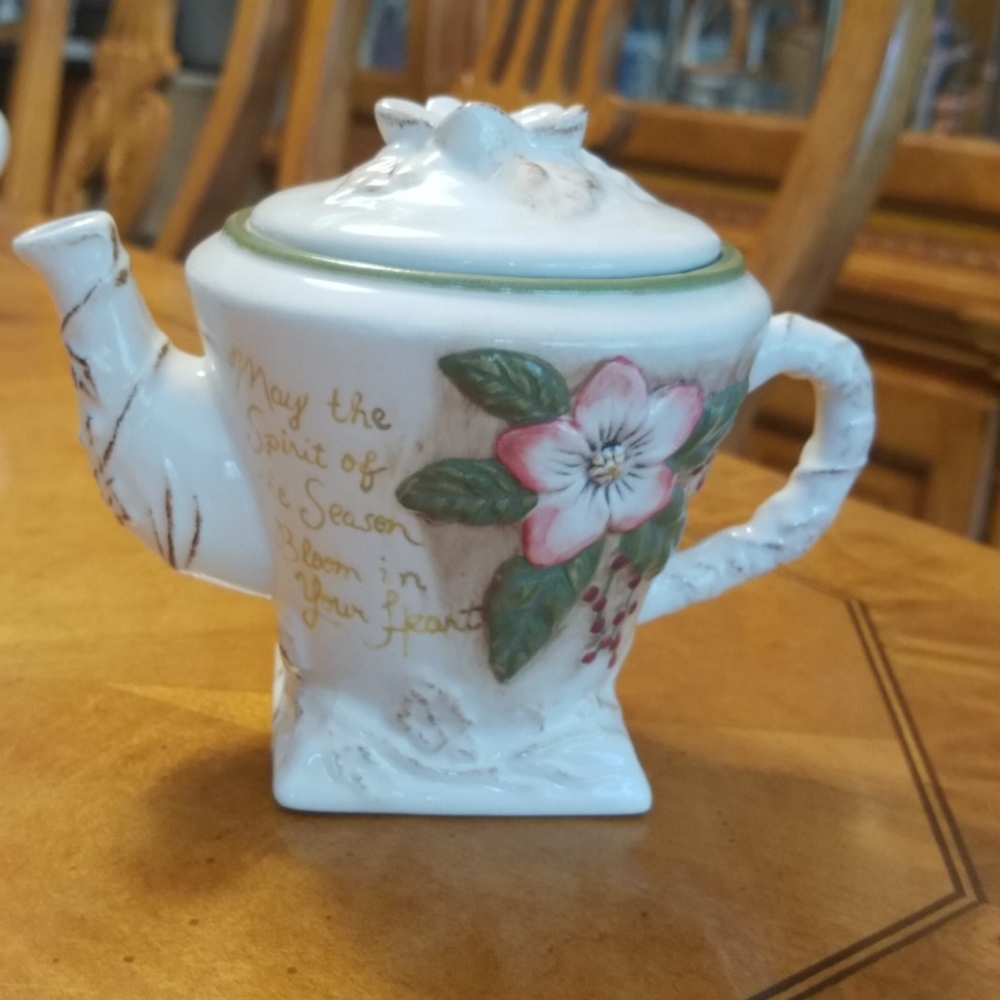 MWW Market Ceramic Floral Relief Teapot
